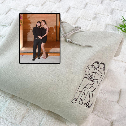 Custom Embroidered Outline Sweatshirts & Hoodies - Personalized Boyfriend and Girl Friend Portrait