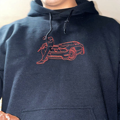 Custom Embroidered Outline Trucker Sweatshirt Hoodie from Your Photo with Initials on Sleeve