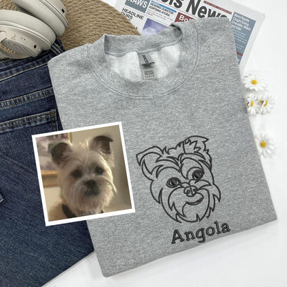 Custom Embroidered Pet Portrait Sweatshirt Hoodie with Paw Print on the Sleeve, Dog Dad Sweatshirt, Gift For Dad