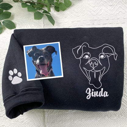 Custom Embroidered Pet Portrait Sweatshirt Hoodie with Paw Print on the Sleeve, Dog Dad Sweatshirt, Gift For Dad