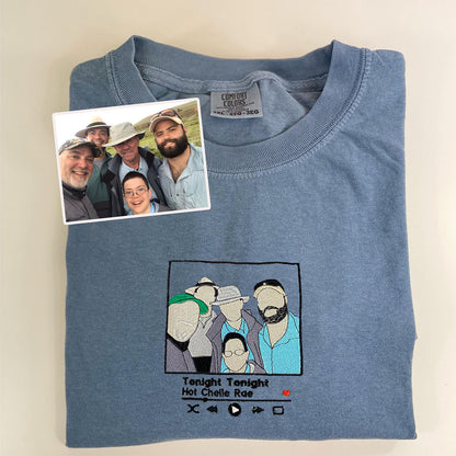 Custom Embroidered Portrait T-Shirt - Personalized Father & Son Photo with Song