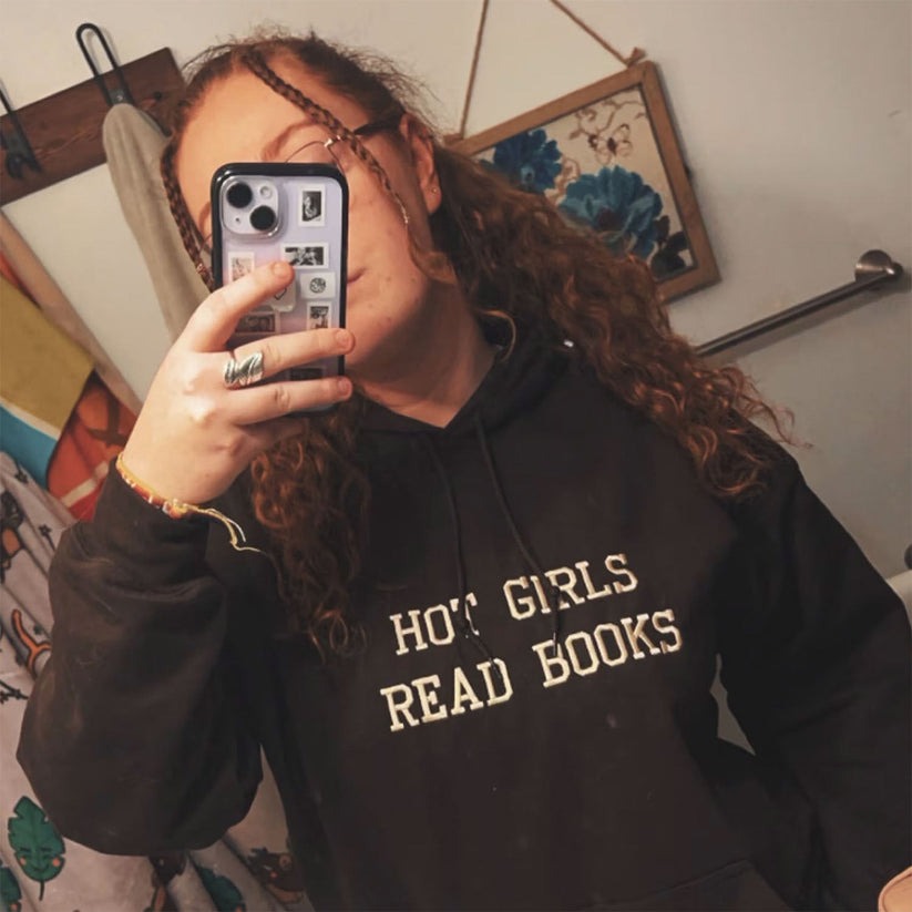 Custom Embroidered Pretty Girls Read Books Sweatshirt Hoodie with Initials on Sleeve