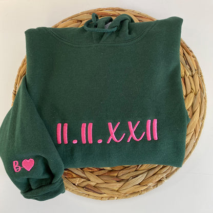 Custom Embroidered Roman Numeral Date Sweatshirt Hoodie for Couple, Best Gift for Wedding