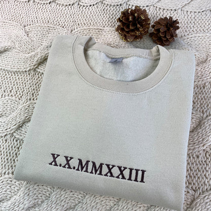 Custom Embroidered Roman Numeral Date Sweatshirt Hoodie for Couple, Best Gift for Wedding