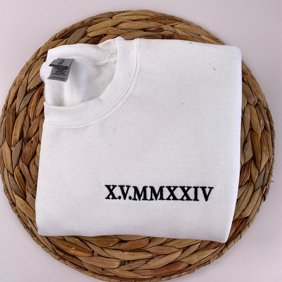 Custom Embroidered Roman Numeral Sweatshirt Hoodie with the First Day of Love on Sleeve