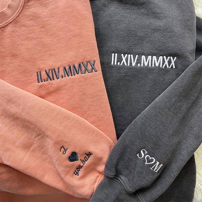 Custom Embroidered Roman Numerals Sweatshirts - Personalized Anniversary Date