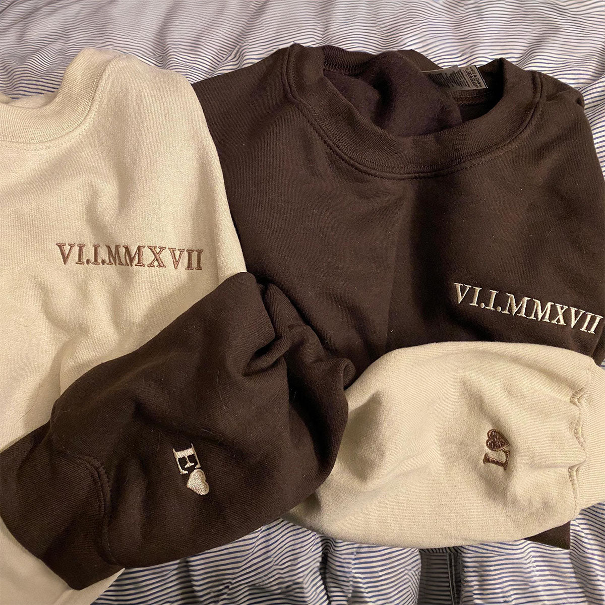 Custom Embroidered Roman Numerals Sweatshirts & Hoodie - Personalized First Year Anniversary