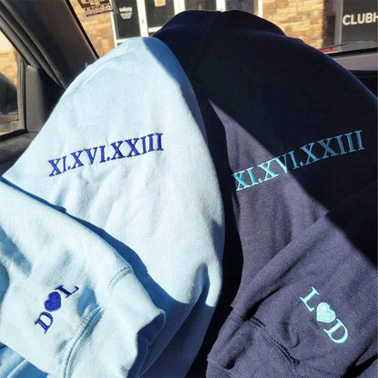 Custom Embroidered Roman Numerals Sweatshirts & Hoodie - Personalized First Year Anniversary