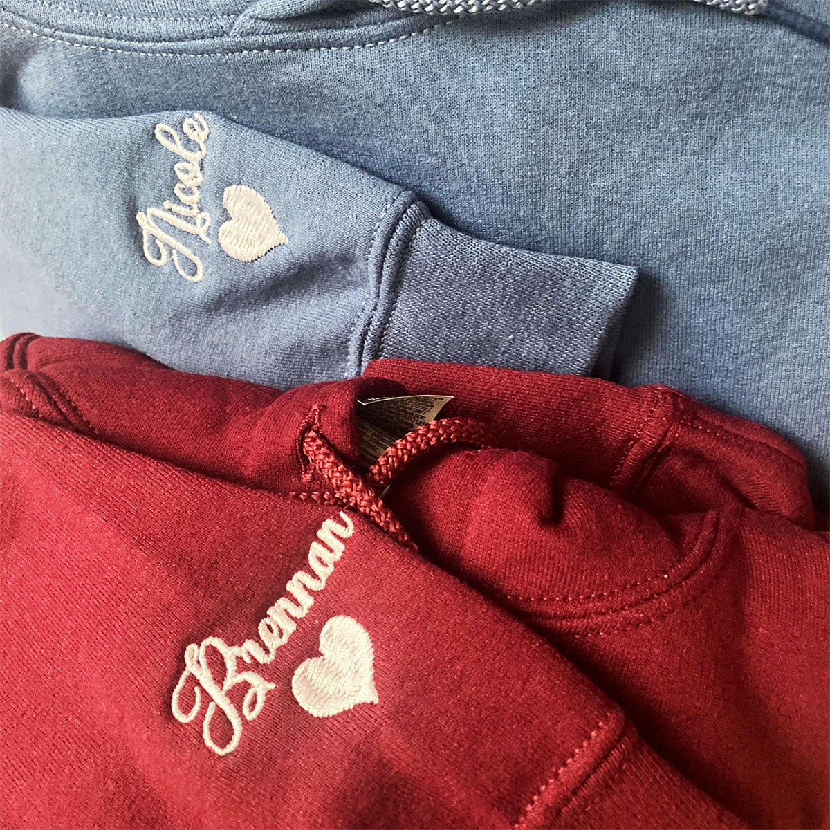 Custom Embroidered Sleeve Sweatshirts & Hoodies - Personalized Initial Heart for Valentine's Day