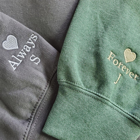 Custom Embroidered Sleeve Sweatshirts & Hoodies - Personalized Initial Heart for Valentine's Day