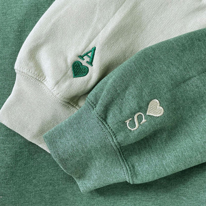 Custom Embroidered Sleeve Sweatshirts & Hoodies - Personalized Initial Heart for Valentine's Day