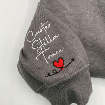 Custom Embroidered Sleeve Sweatshirts & Hoodies - Personalized Initial Heart for Valentine's Day