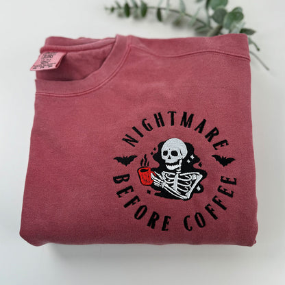 Custom Embroidered Staying Alive by Coffee T-shirt, Funny Gift for Halloween