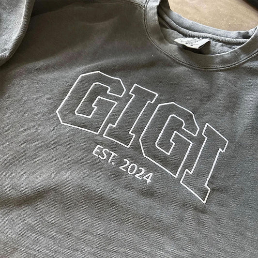 Custom Embroidered Sweatshirts - Personalized Gigi Crewneck for Grandma