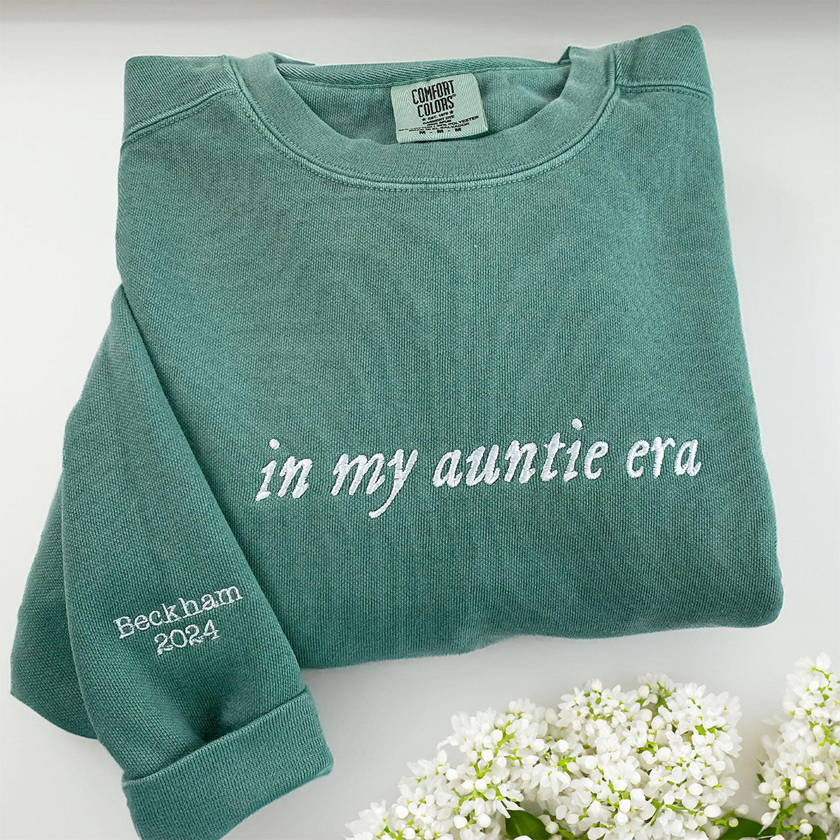 Custom Embroidered Sweatshirts - Personalized In My Auntie Era with Initials Heart on Sleeve