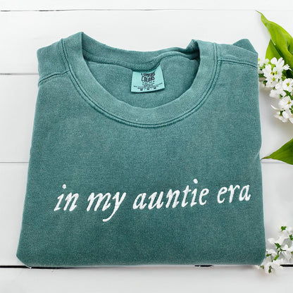 Custom Embroidered Sweatshirts - Personalized In My Auntie Era with Initials Heart on Sleeve