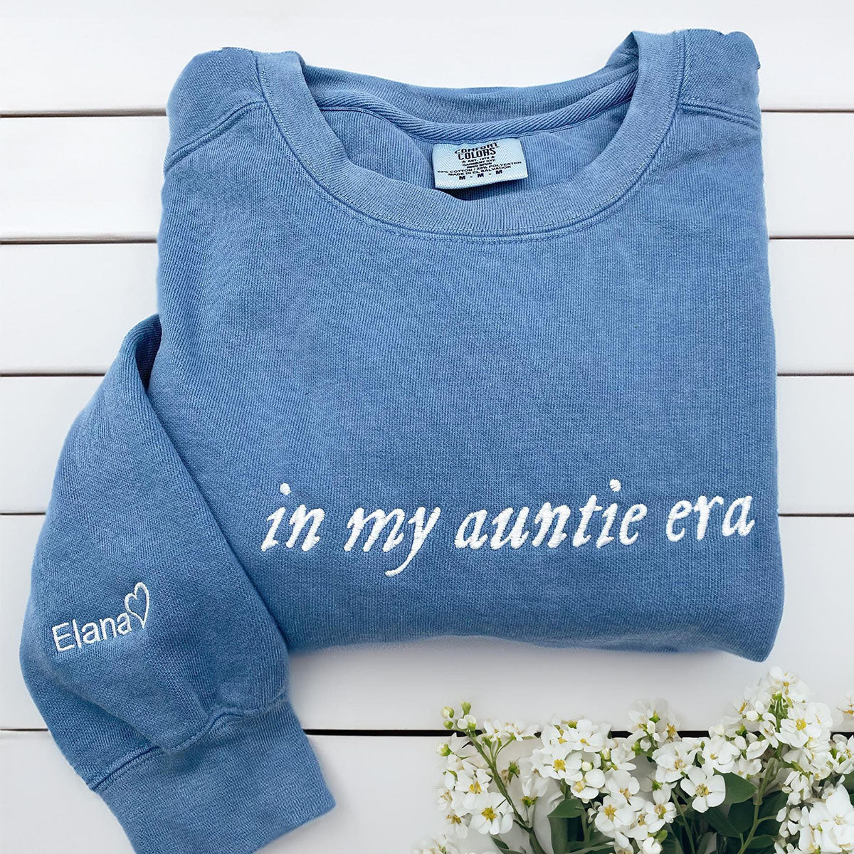 Custom Embroidered Sweatshirts - Personalized In My Auntie Era with Initials Heart on Sleeve