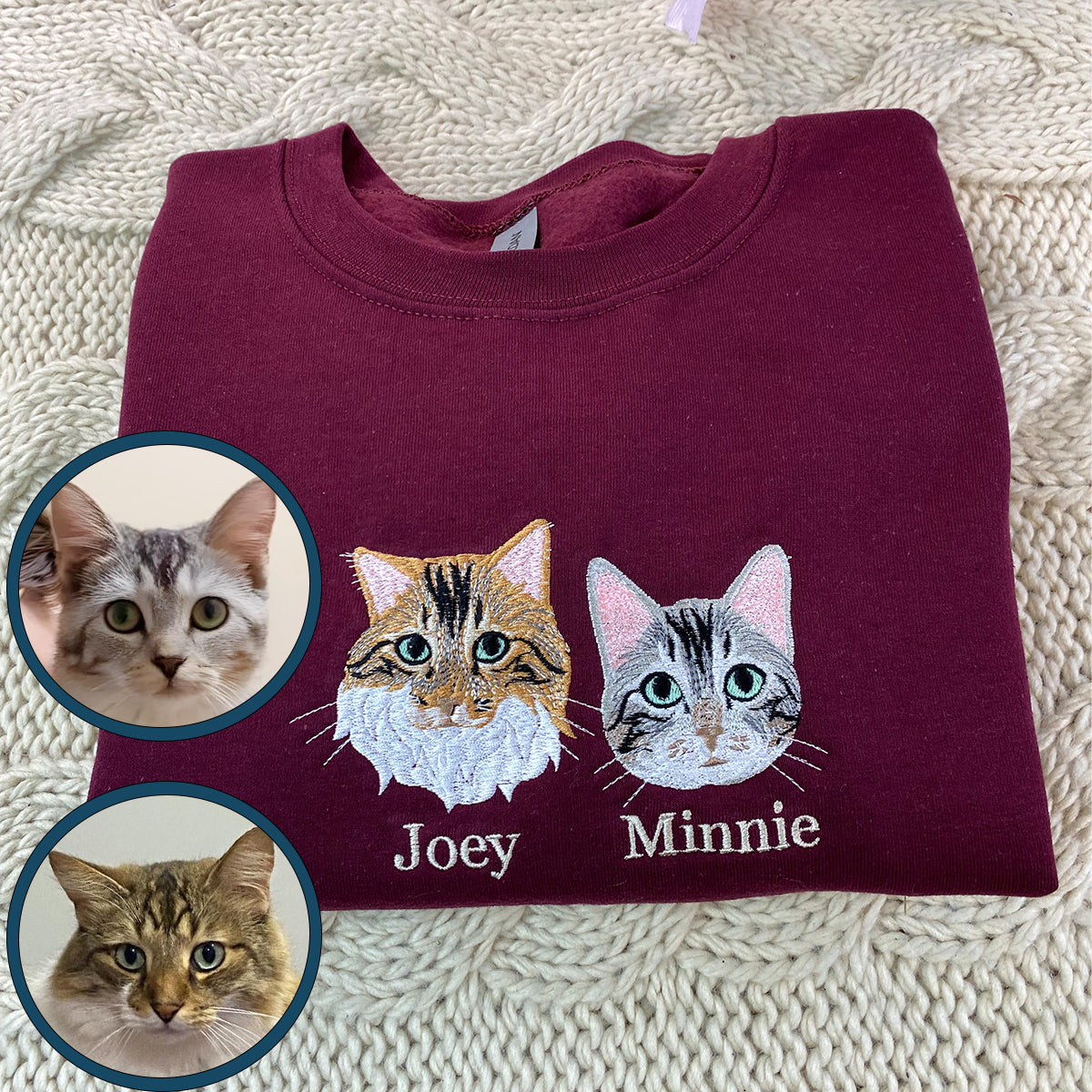 Custom Embroidered Sweatshirts & Hoodies - Personalized Cat Full-Color With Cat's Names