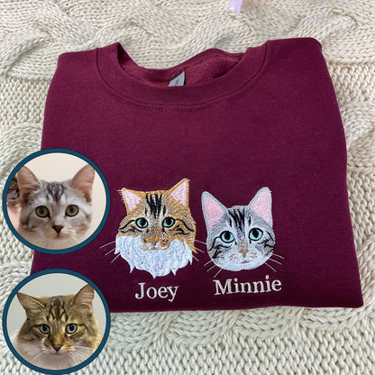Custom Embroidered Sweatshirts & Hoodies - Personalized Cat Full-Color With Cat's Names