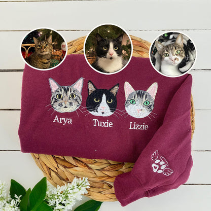 Custom Embroidered Sweatshirts & Hoodies - Personalized Cat Full-Color With Cat's Names