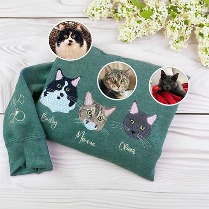 Custom Embroidered Sweatshirts & Hoodies - Personalized Cat Full-Color With Cat's Names