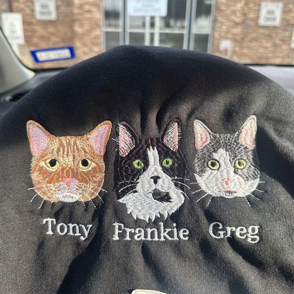 Custom Embroidered Sweatshirts & Hoodies - Personalized Cat Full-Color With Cat's Names
