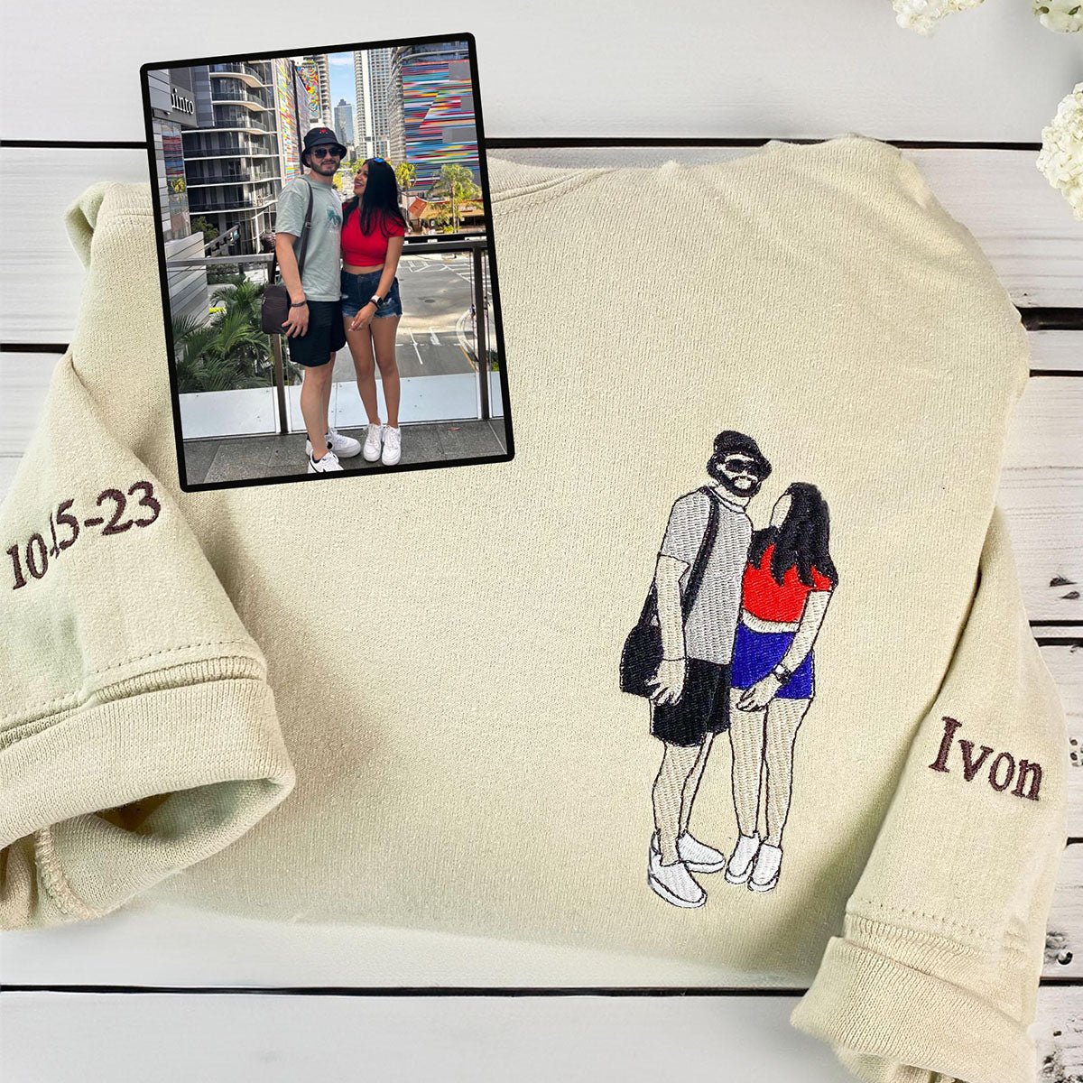 Custom Embroidered Sweatshirts & Hoodies - Personalized Couple Portrait From Photo