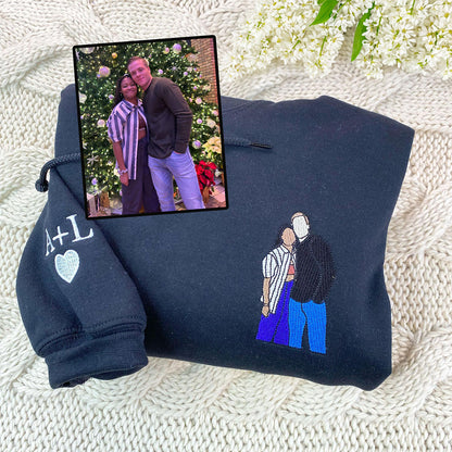 Custom Embroidered Sweatshirts & Hoodies - Personalized Couple Portrait From Photo