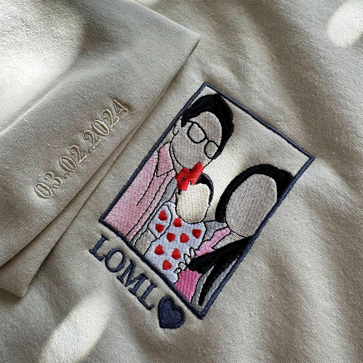 Custom Embroidered Sweatshirts & Hoodies - Personalized Couple Portrait From Photo