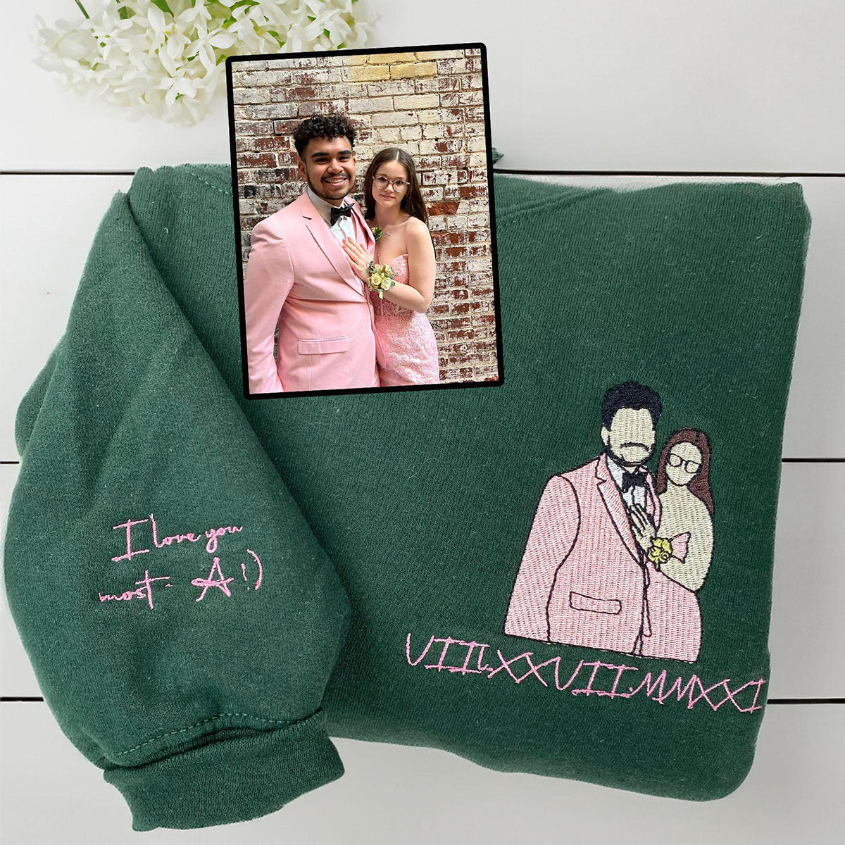 Custom Embroidered Sweatshirts & Hoodies - Personalized Couple Portrait From Photo