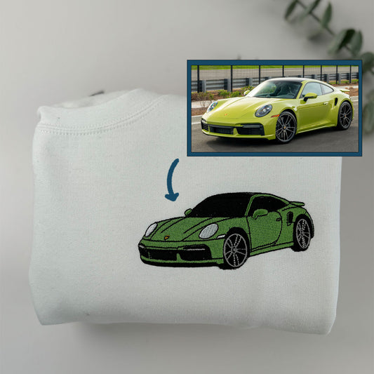 Custom Embroidered Car Portrait Sweatshirt Full Color From Your Photo Personalized Gift For Car Lovers
