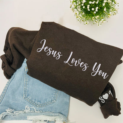 Custom Embroidered Sweatshirts & Hoodies - Personalized Jesus Loves You for Christians