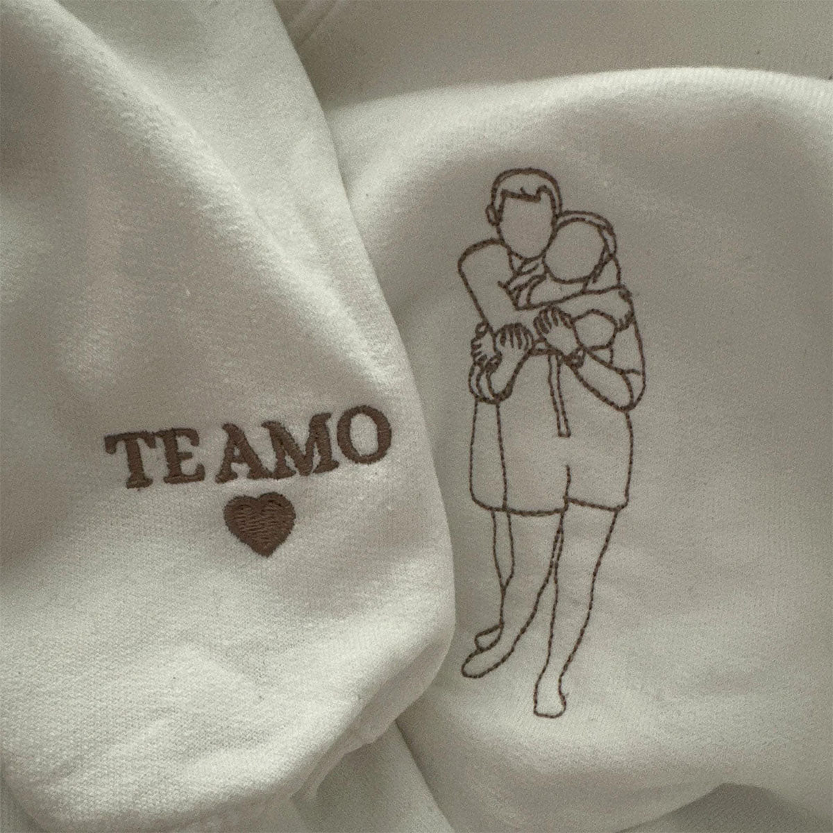 Custom Embroidered Sweatshirts & Hoodies - Personalized Line Art Wife and Husband Portrait