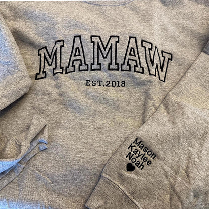 Custom Embroidered Sweatshirts & Hoodies- Personalized Mom with Kid Names on Sleeve