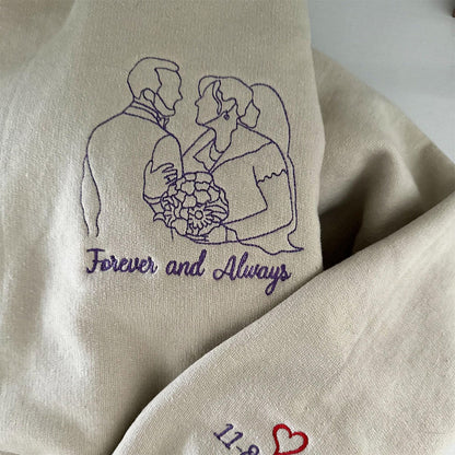 Custom Embroidered Sweatshirts & Hoodies - Personalized Outline Couple Portrait From Photo