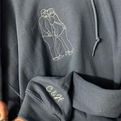 Custom Embroidered Sweatshirts & Hoodies - Personalized Outline Couple Portrait From Photo