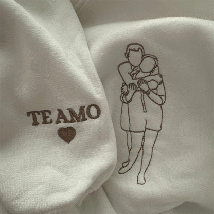 Custom Embroidered Sweatshirts & Hoodies - Personalized Outline Couple Portrait From Photo