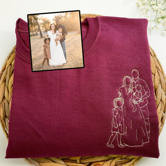 Custom Embroidered Sweatshirts & Hoodies - Personalized Outline Family Portrait From Photo