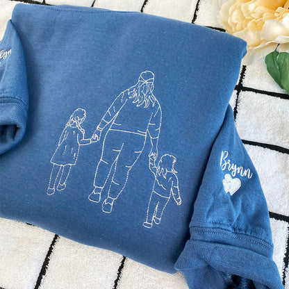 Custom Embroidered Sweatshirts & Hoodies - Personalized Outline Family Portrait From Photo