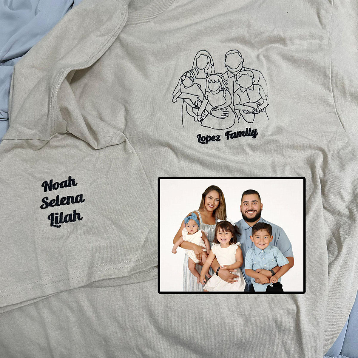 Custom Embroidered Sweatshirts & Hoodies - Personalized Outline Family Portrait From Photo