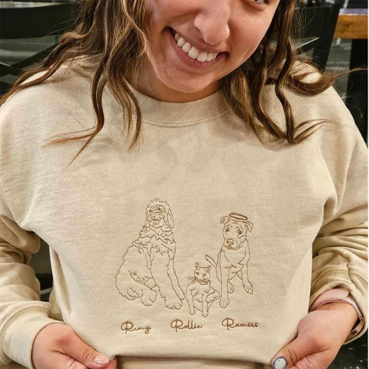 Custom Embroidered Sweatshirts & Hoodies - Personalized Outline Pet Mom Portrait from Photo