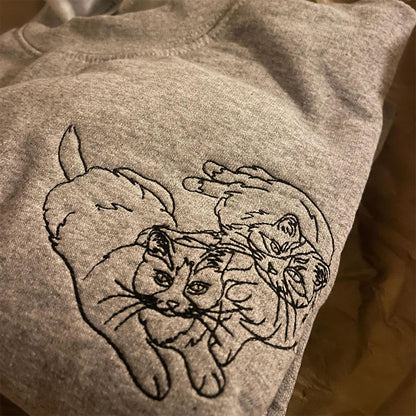 Custom Embroidered Sweatshirts & Hoodies - Personalized Outline Pet Mom Portrait from Photo