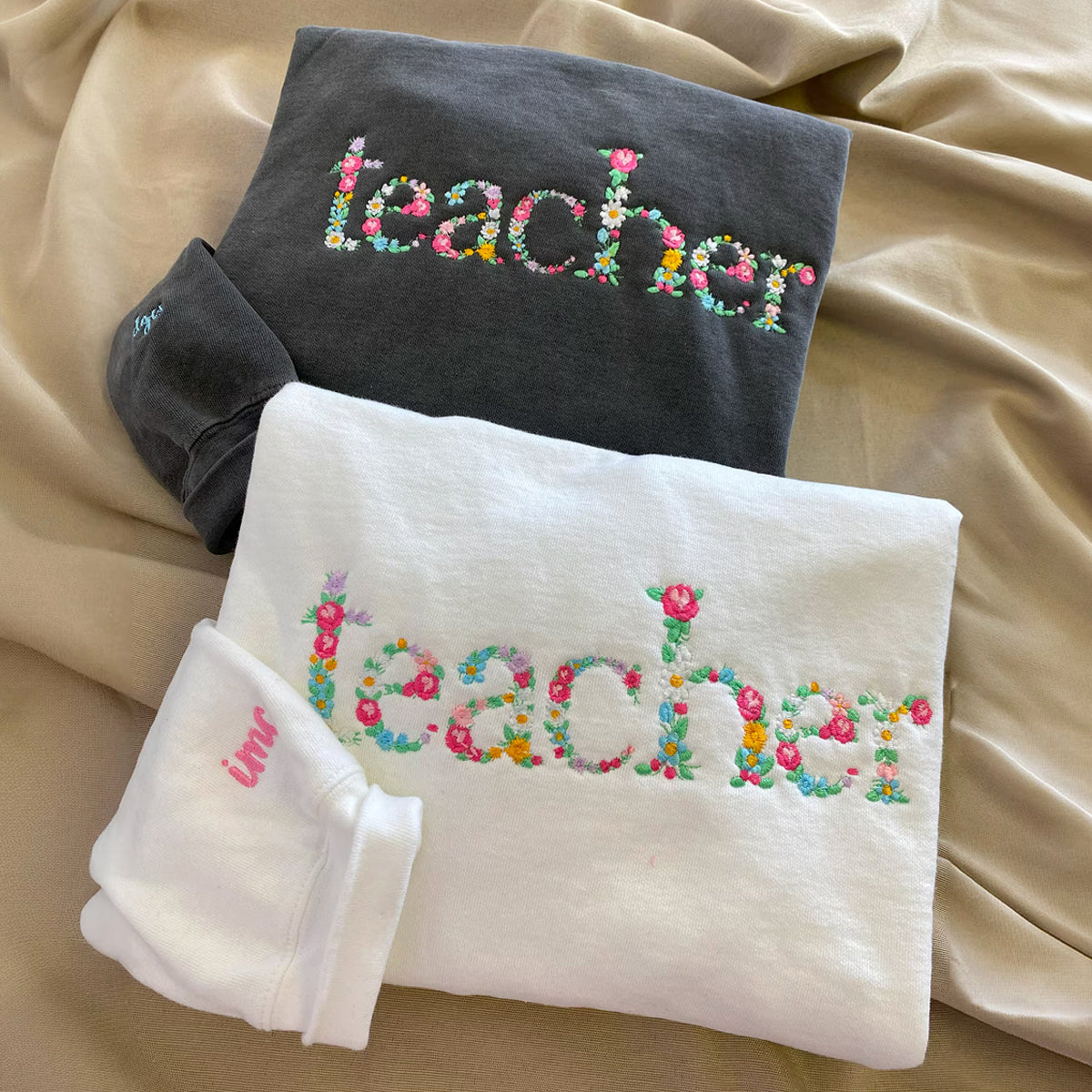 Custom Embroidered Teacher Sweatshirt with Floral letter