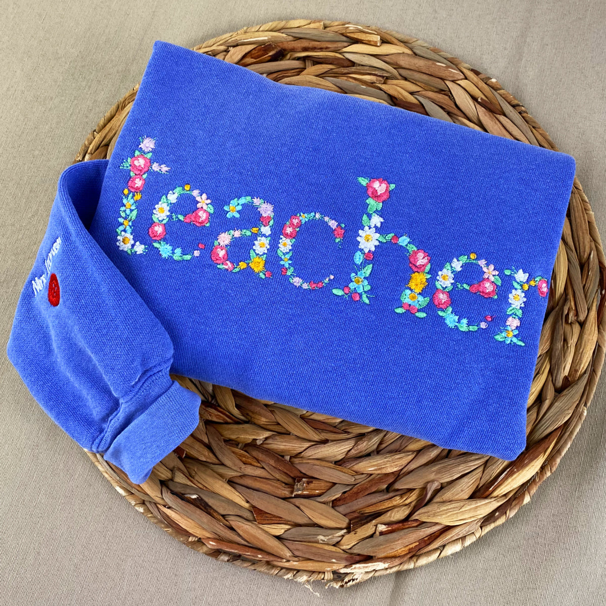 Custom Embroidered Teacher Sweatshirt with Floral letter