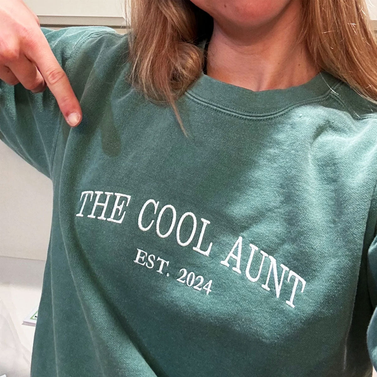 Custom Embroidered The Cool Aunt Sweatshirt with Kid's Name on Sleeve