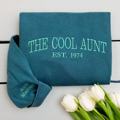 Custom Embroidered The Cool Aunt Sweatshirt with Kid's Name on Sleeve