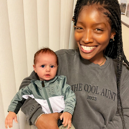 Custom Embroidered The Cool Aunt Sweatshirt with Kid's Name on Sleeve