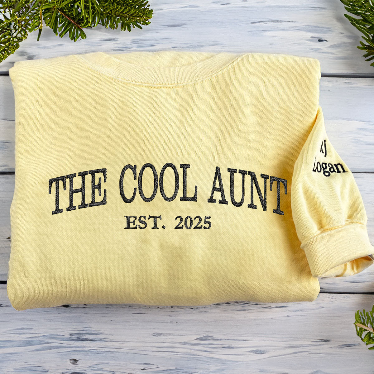 Custom Embroidered The Cool Aunt Sweatshirt with Kid's Name on Sleeve