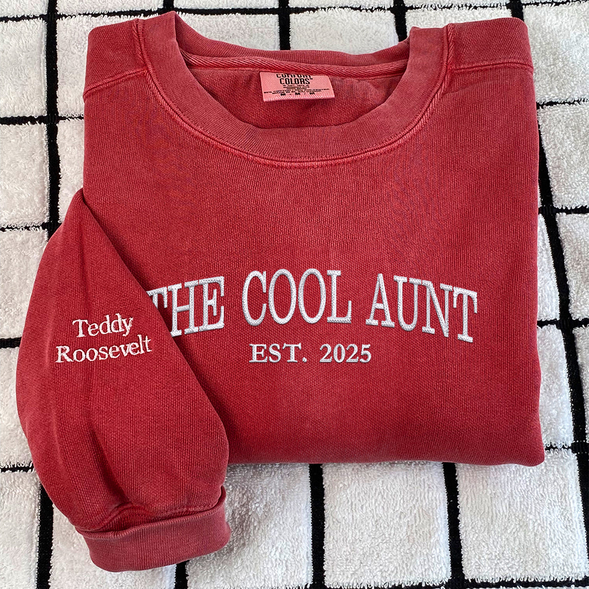 Custom Embroidered The Cool Aunt Sweatshirt with Kid's Name on Sleeve