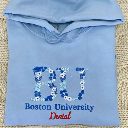 Custom Embroidered University College Floral Sweatshirt Hoodie, Graduation Gift Ideas